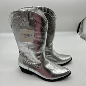 Arizona Jean Co Womens Western Heel Booties Maybrook Silver Boots Size 6M